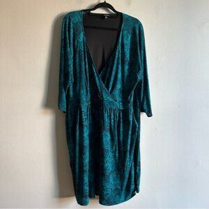 Torrid Floral Sz 5X Faux Wrap Blue Floral Roses Dress